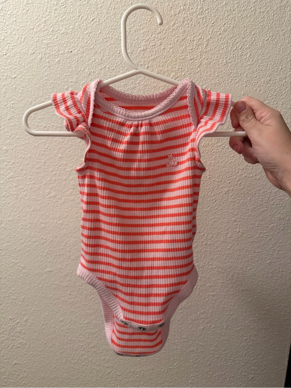GAP Ribbed Striped Sleeveless One-Piece in Coral Pink & White